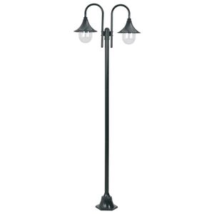 vidaXL Garten-Pollerleuchte E27 220 cm Aluminium 2-Laterne Dunkelgr&uuml;n