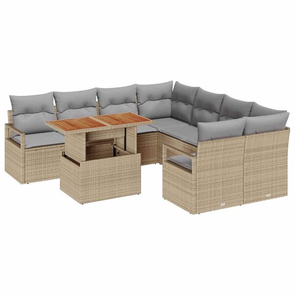 vidaXL Garten-Sofa-Set mit Speicher 9 pcs Beige Poly Rattan