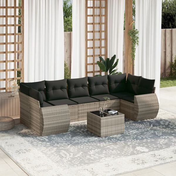 vidaXL 8-tlg. Garten-Sofagarnitur mit Kissen Hellgrau Poly Rattan