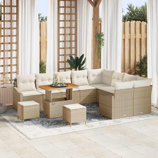 vidaXL Gartensofa-set mit Kissen 12 pcs Beige Poly-Rattan