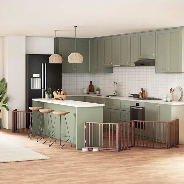 vidaXL 10-tlg. Hundetor mit T&uuml;r Faltbar Braun 800 cm Pappelholz