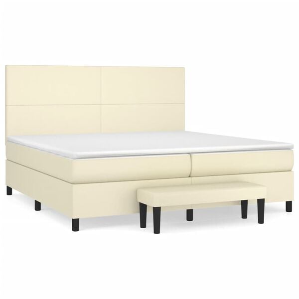 vidaXL Boxspringbett mit Matratze Creme 200x200 cm Kunstleder