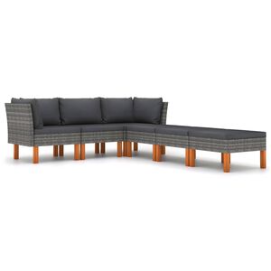 vidaXL 6-tlg. Garten-Lounge-Set mit Kissen Poly Rattan Grau