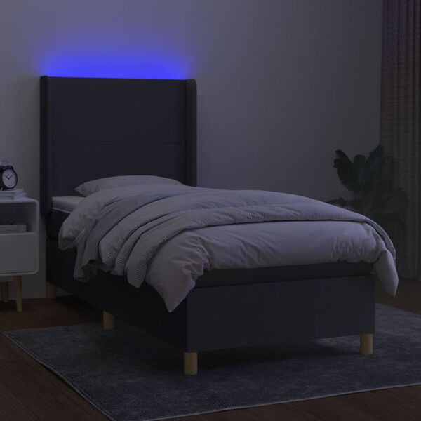 vidaXL Boxspringbett mit Matratze & LED Dunkelgrau 80x200 cm Stoff