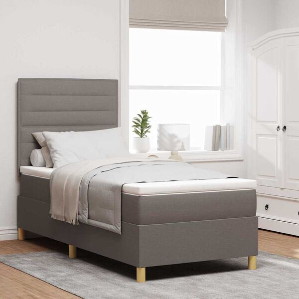 vidaXL Boxspringbett mit Matratze Taupe 100 x 200 cm Stoff