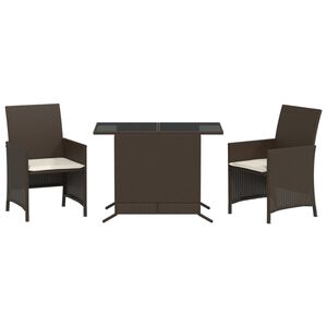 vidaXL 3-tlg. Bistro-Set mit Kissen Braun Poly Rattan