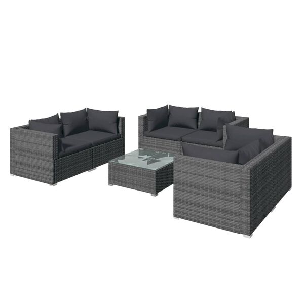 vidaXL 7-tlg. Garten-Lounge-Set mit Kissen Poly Rattan Grau