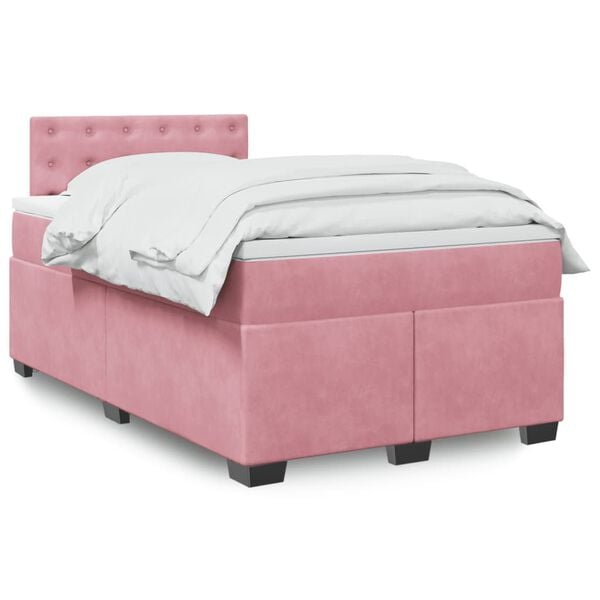 vidaXL Boxspringbett mit Matratze Rosa 120x200 cm Samt