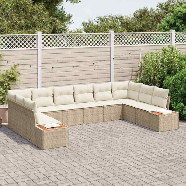 vidaXL Gartensofa-set mit Kissen 10 pcs Beige und Creme Polyrattan