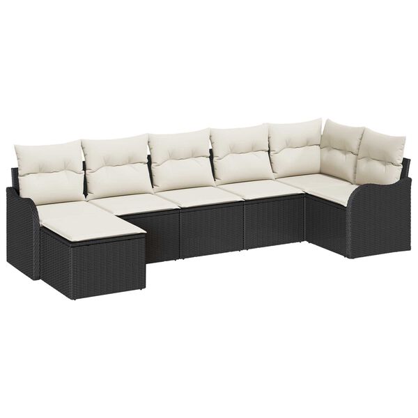 vidaXL Garten-Sofa-Set mit Kissen 7 pcs Schwarz und Wei&szlig; Poly Rattan