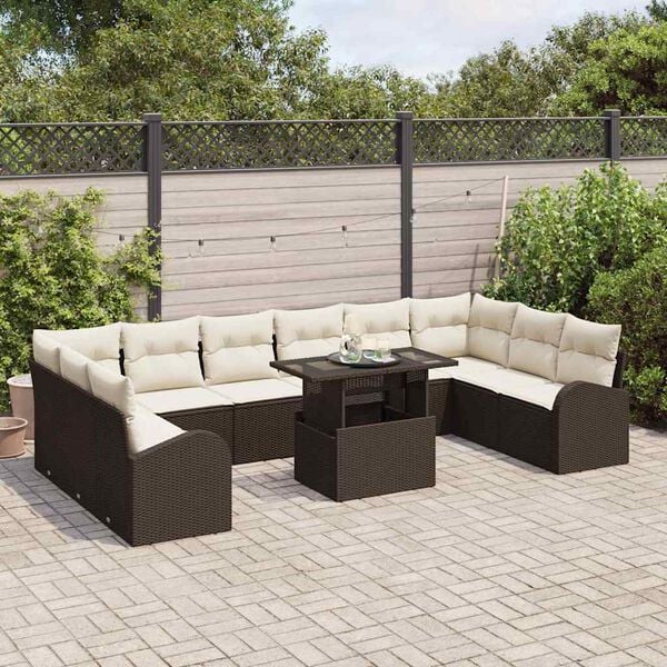 vidaXL Gartensofa-set mit Speicher 11 pcs Braun und Creme Poly-Rattan