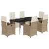 vidaXL 7-tlg. Garten-Essgruppe mit Kissen Beige Poly Rattan