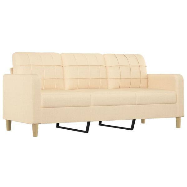 vidaXL 3-Sitzer-Sofa mit Hocker Creme 180 cm Stoff