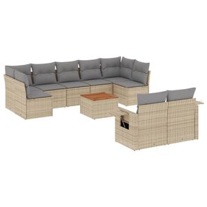 vidaXL 10-tlg. Garten-Sofagarnitur mit Kissen Beige Poly Rattan