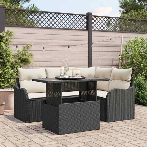 vidaXL Outdoortisch-Set mit Kissen 5 pcs Schwarz Poly Rattan
