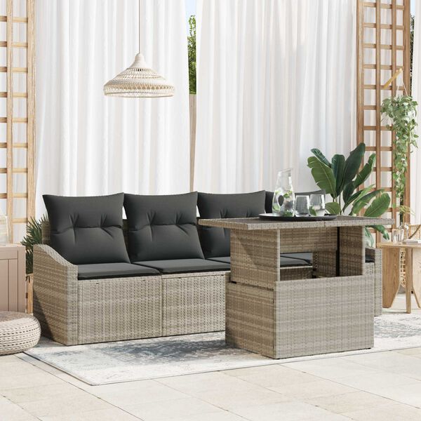 vidaXL Garten-Sofa-Set mit Kissen 5 pcs Hellgrau Poly-Rattan