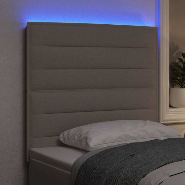 vidaXL LED Kopfteil mit LED-Lichtleisten Taupe 90 cm Stoff
