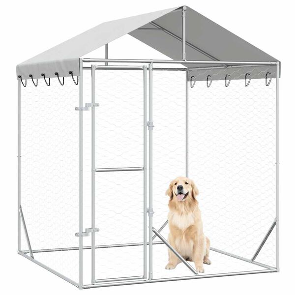 vidaXL Outdoor-Hundezwinger mit Dach Silber 2x2x2,5 m Verzinkter Stahl