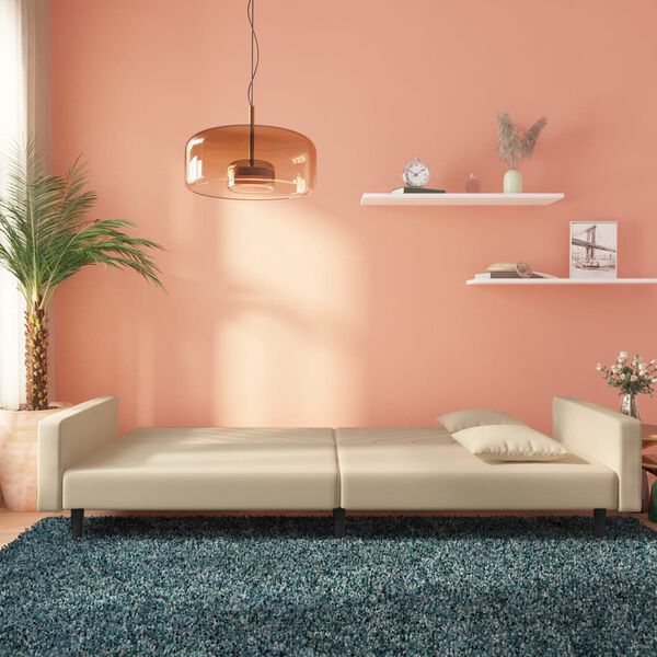 vidaXL Schlafsofa 2-Sitzer mit 2 Kissen Creme Samt