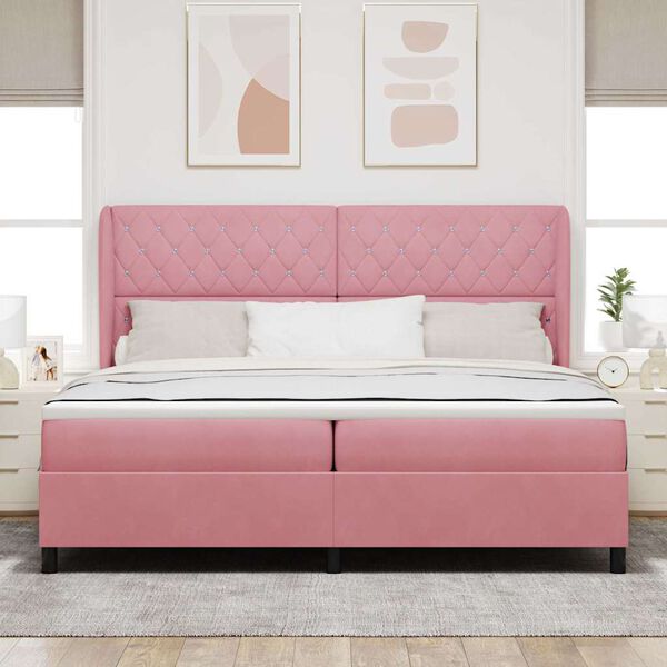 vidaXL Boxspringbett mit Matratze Rosa 200 x 200 cm Polyester