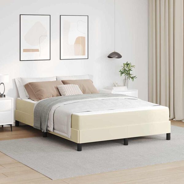 vidaXL Bettrahmen mit Matratze Creme 140 x 190 cm Stoff