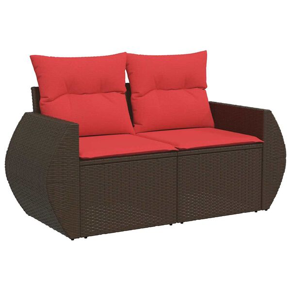 vidaXL 5-tlg. Garten-Sofagarnitur mit Kissen Braun Poly Rattan Akazie