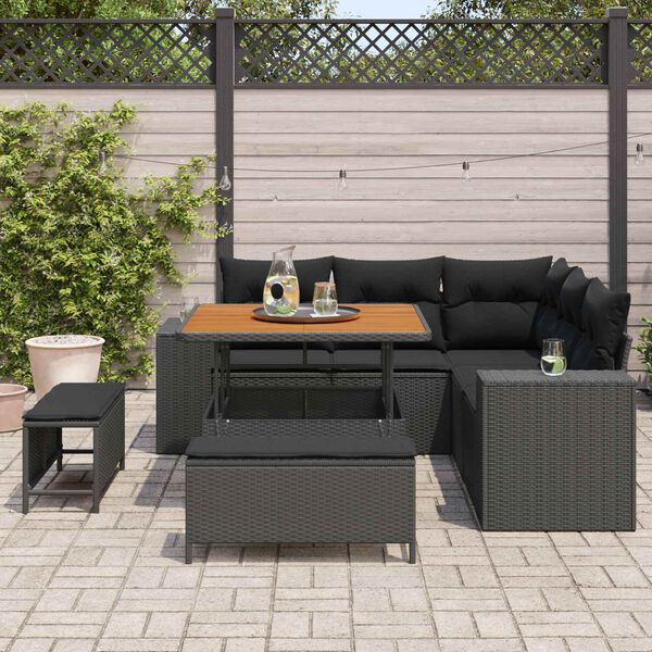 vidaXL Garten-Sofa-Set mit Kissen mit Speicher 8 pcs Schwarz