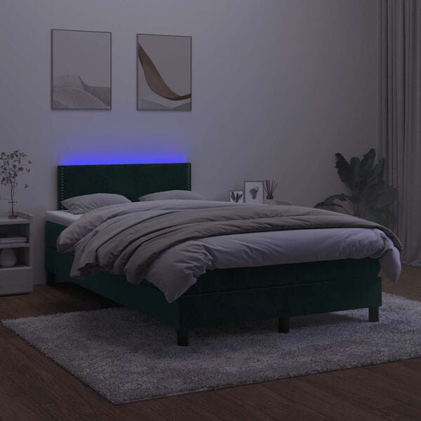 vidaXL Boxspringbett mit Matratze & LED Dunkelgr&uuml;n 120x190 cm Samt
