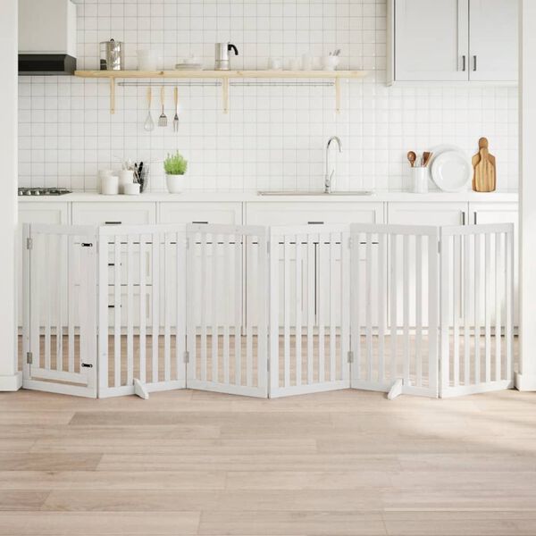 vidaXL 6-tlg. Hundetor mit T&uuml;r Faltbar Wei&szlig; 300 cm Pappelholz