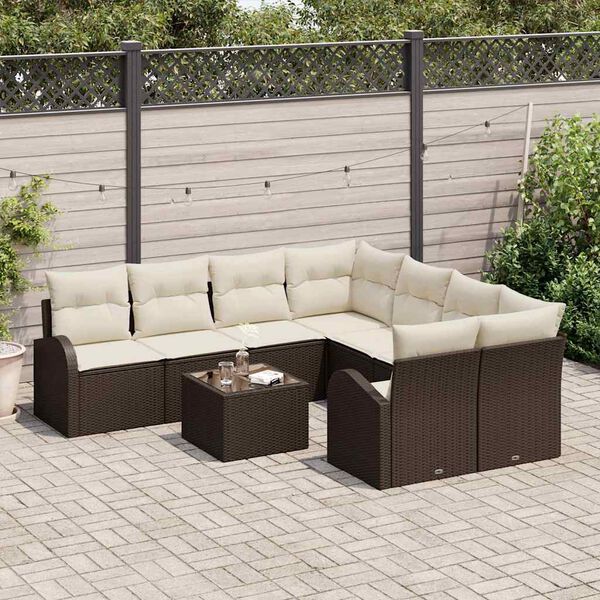 vidaXL Sofa Set mit Kissen 9 pcs Braun und Creme Poly-Rattan