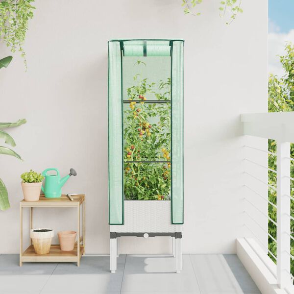 vidaXL Hochbeet mit Gew&auml;chshaus-Aufsatz Rattan-Optik 40x40x140 cm