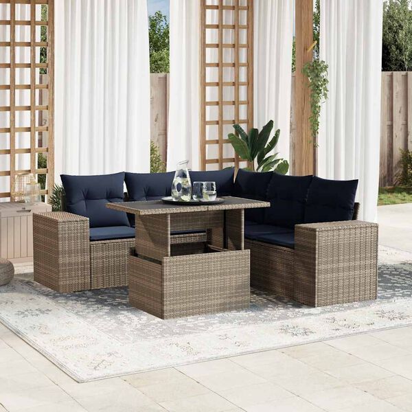 vidaXL 6-teiliges Gartensofa-Set mit Kissen, grau, Polyrattan