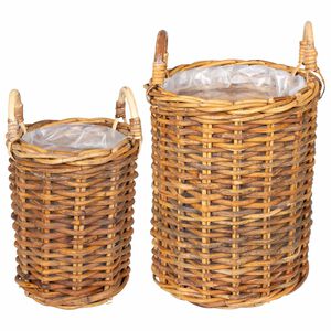 vidaXL Blumentopfkorb mit Speicher 2 pcs Braun Kubu Rattan