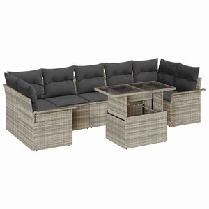 vidaXL Garten-Sofa-Set mit Kissen 8 pcs Hellgrau Poly Rattan