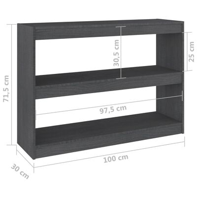 vidaXL Bücherregal Raumteiler Grau 100x30x71,5 cm Massivholz Kiefer
