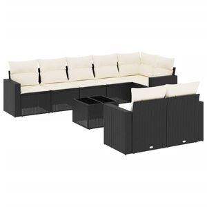 vidaXL 9-tlg. Garten-Sofagarnitur mit Kissen Schwarz Poly Rattan