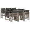 vidaXL 7-tlg. Garten-Essgruppe mit Kissen Grau Poly Rattan