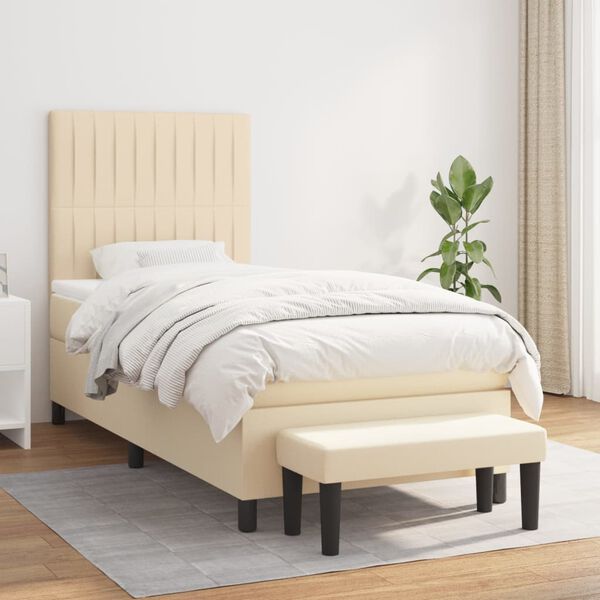 vidaXL Boxspringbett mit Matratze Creme 90x200 cm Stoff