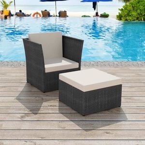 vidaXL Gartensessel mit Fu&szlig;hocker Poly Rattan Schwarz