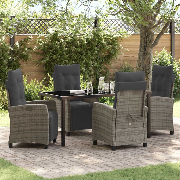 vidaXL Garten Essgruppe mit Kissen 5 pcs Grau Poly-Rattan