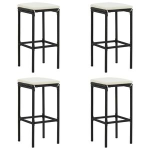 vidaXL Barhocker mit Kissen 4 Stk. Schwarz Poly Rattan