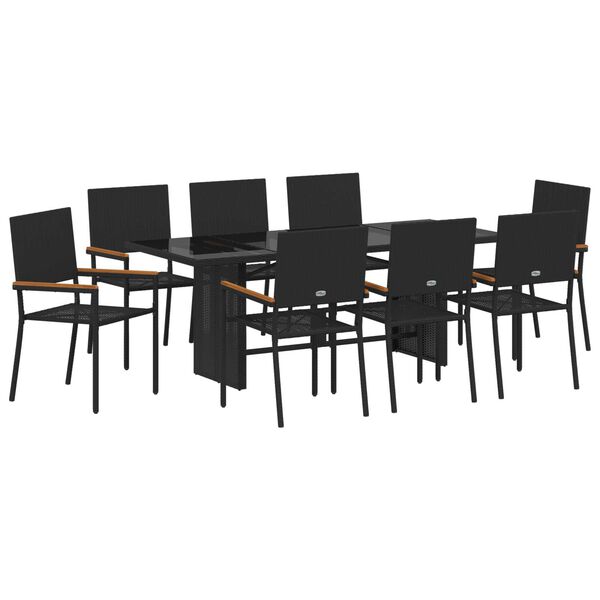 vidaXL Garten Essgruppe 9 pcs Schwarz Poly-Rattan