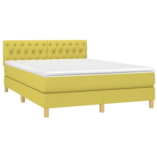 vidaXL Boxspringbett mit Matratze & LED Gr&uuml;n 140x200 cm Stoff