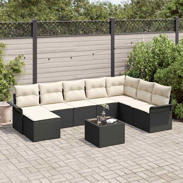 vidaXL Garten-Sofa-Set mit Kissen mit Speicher 9 pcs Braun Poly Rattan