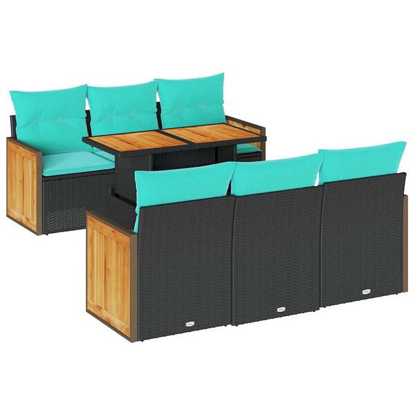 vidaXL 7-tlg. Garten-Sofagarnitur mit Kissen Schwarz Poly Rattan