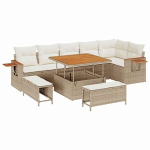 vidaXL Gartensofa-set mit Kissen 11 pcs Beige und Creme Poly-Rattan