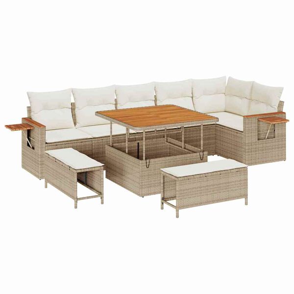 vidaXL Gartensofa-set mit Kissen 11 pcs Beige und Creme Poly-Rattan