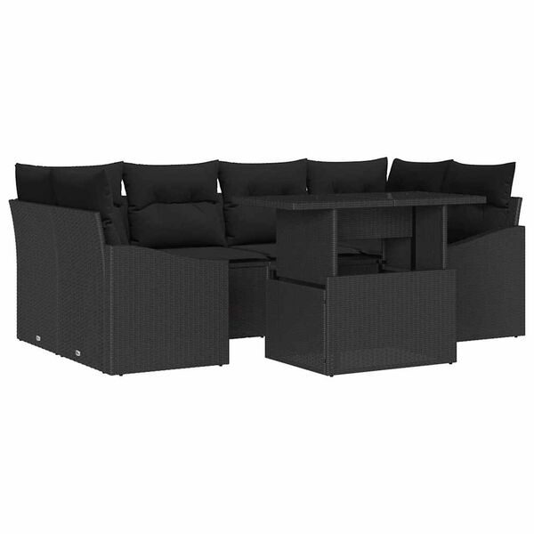 vidaXL Garten-Sofa-Set mit Kissen 7 pcs Schwarz Poly-Rattan