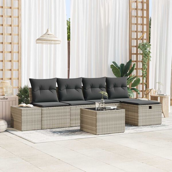 vidaXL Gartensofa-set mit Kissen 6 pcs Hellgrau Poly-Rattan