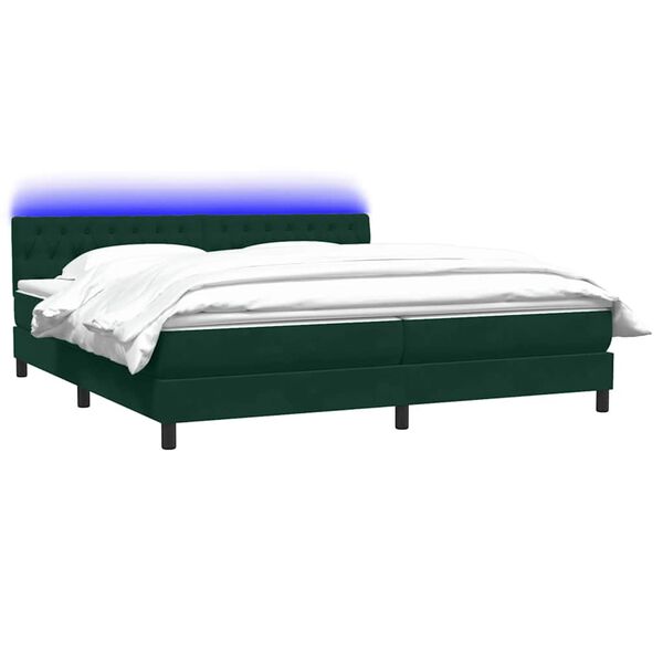 vidaXL Boxspringbett mit Matratze & LED Dunkelgr&uuml;n 180x210 cm Samt